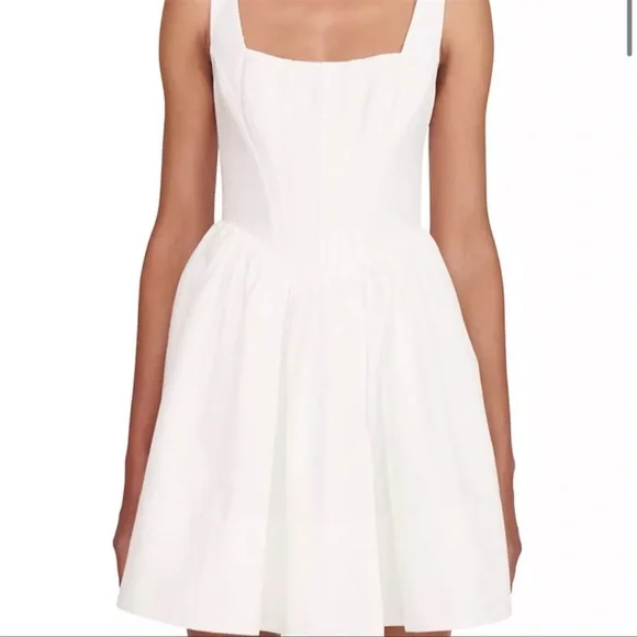 white fitted dress knee length Ayla Cotton Fit And Flare Midi Dress / White | MESHKI main image 1
